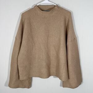 Modern Citizen Lou Oversize Bell Sleeve Ribbed Sweater Womens Size XL Tan Beige